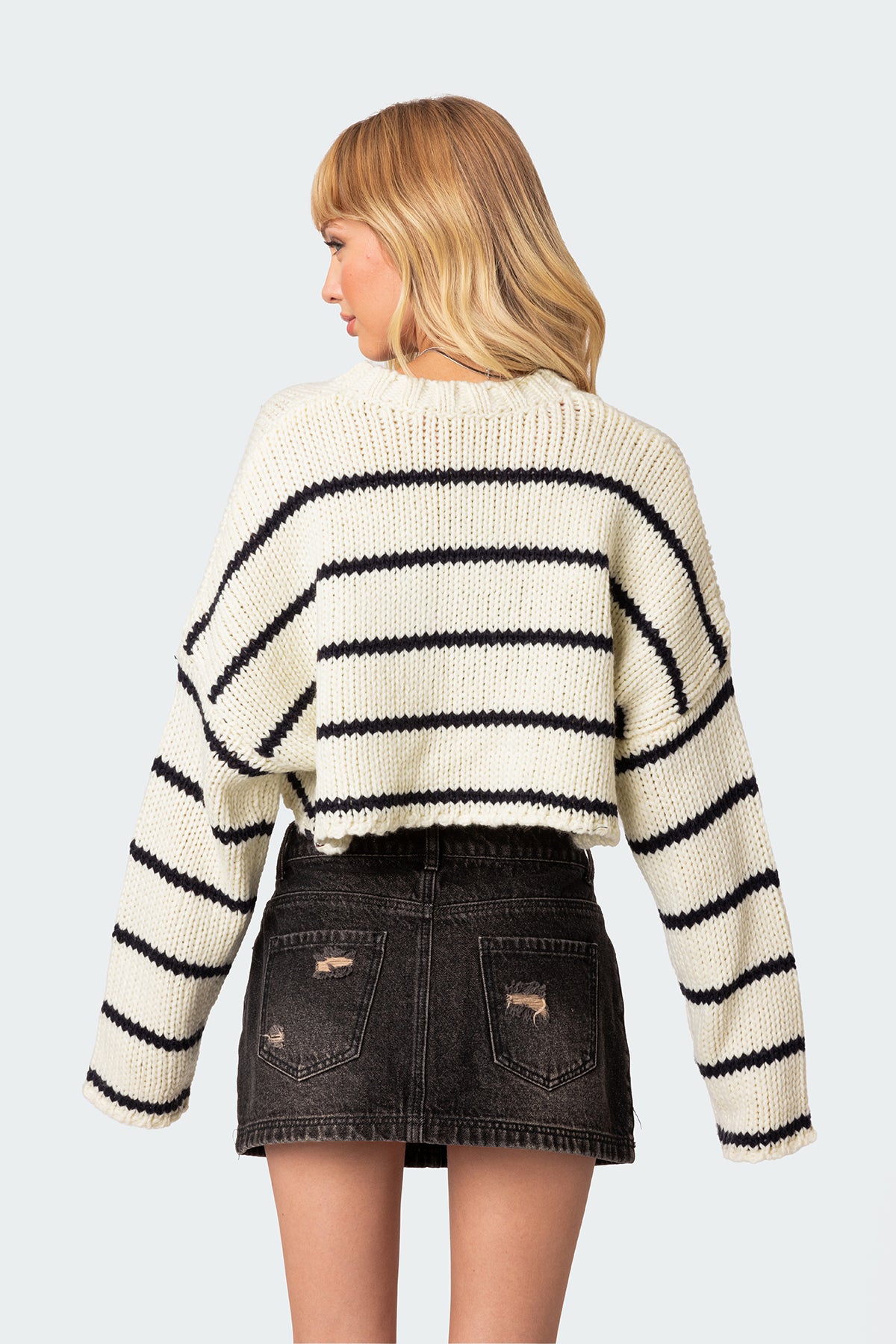 Sister Striped Cropped Sweater - CREAM