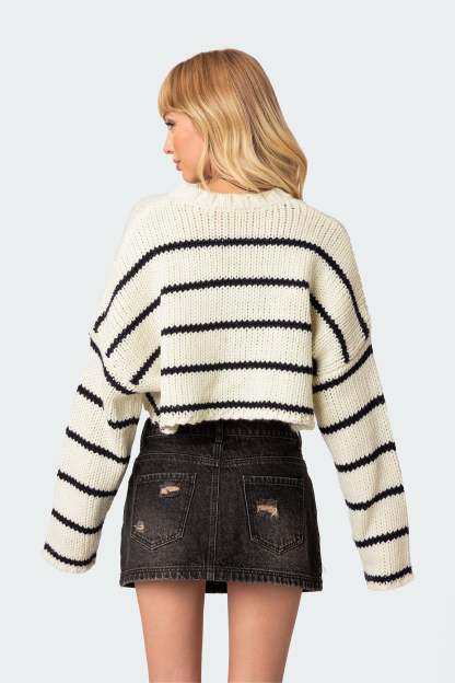 Sister Striped Cropped Sweater - CREAM
