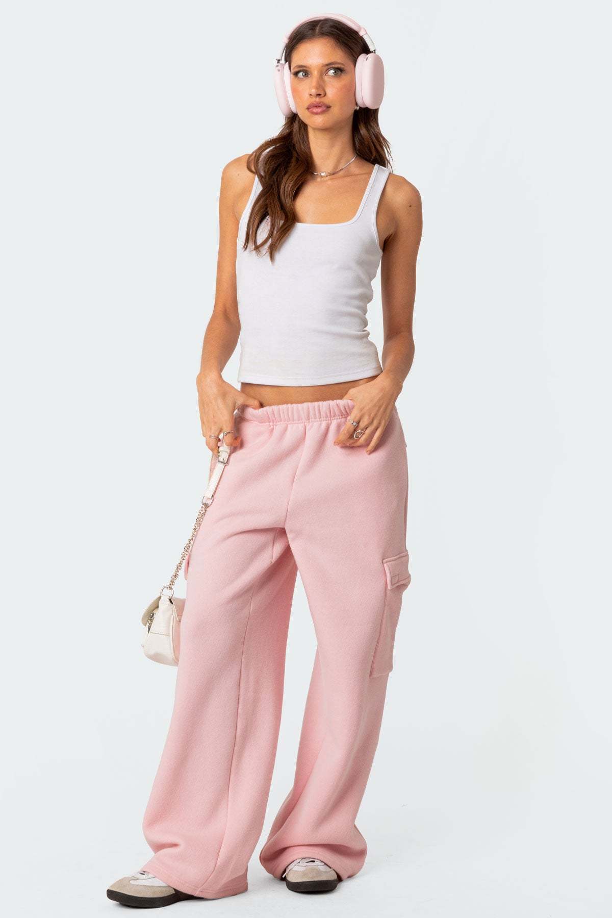 Wide Leg Cargo Sweatpants - PINK