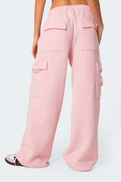 Wide Leg Cargo Sweatpants - PINK