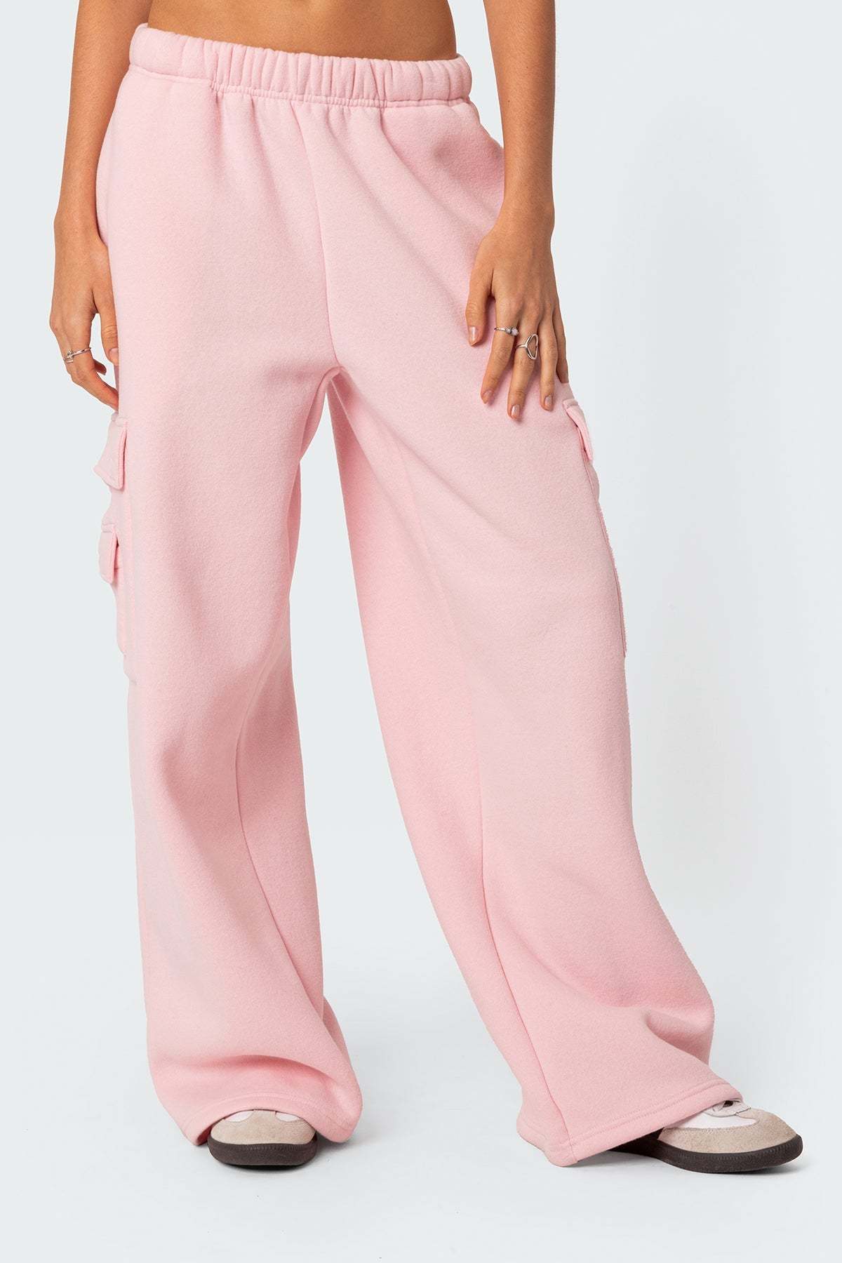 Wide Leg Cargo Sweatpants - PINK