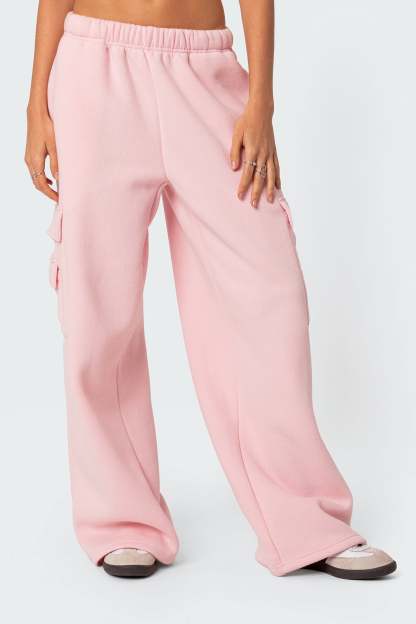 Wide Leg Cargo Sweatpants - PINK