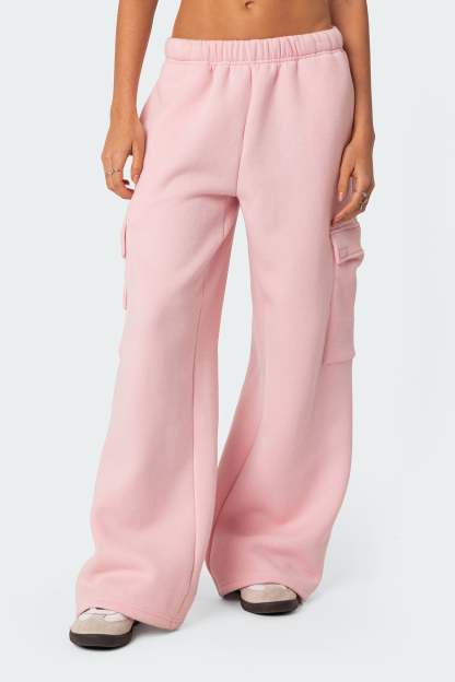 Wide Leg Cargo Sweatpants - PINK