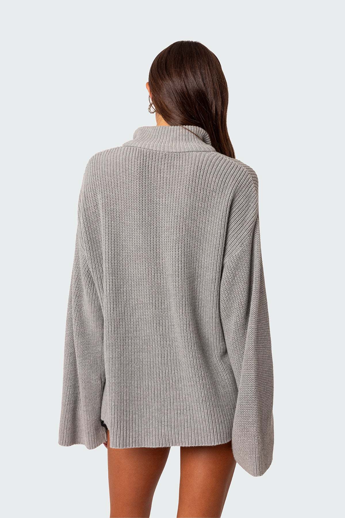 Amour High Neck Oversized Zip Sweater - GRAY MELANGE
