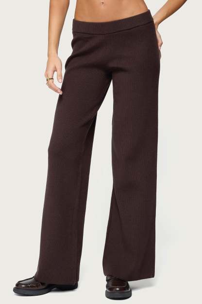 Lorie Wide Leg Knit Pants - BROWN