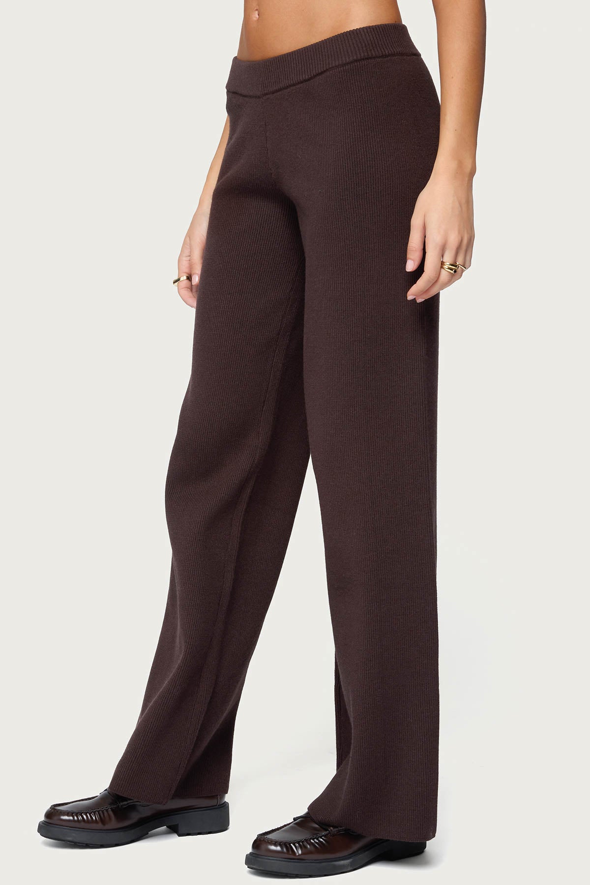 Lorie Wide Leg Knit Pants - BROWN