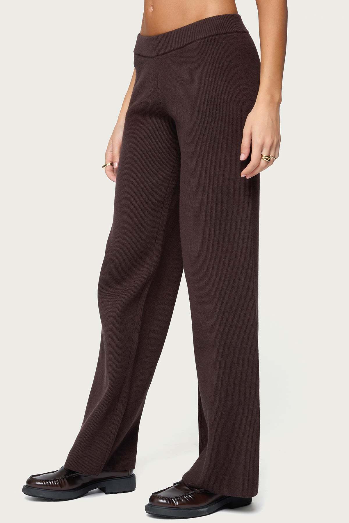 Lorie Wide Leg Knit Pants - BROWN