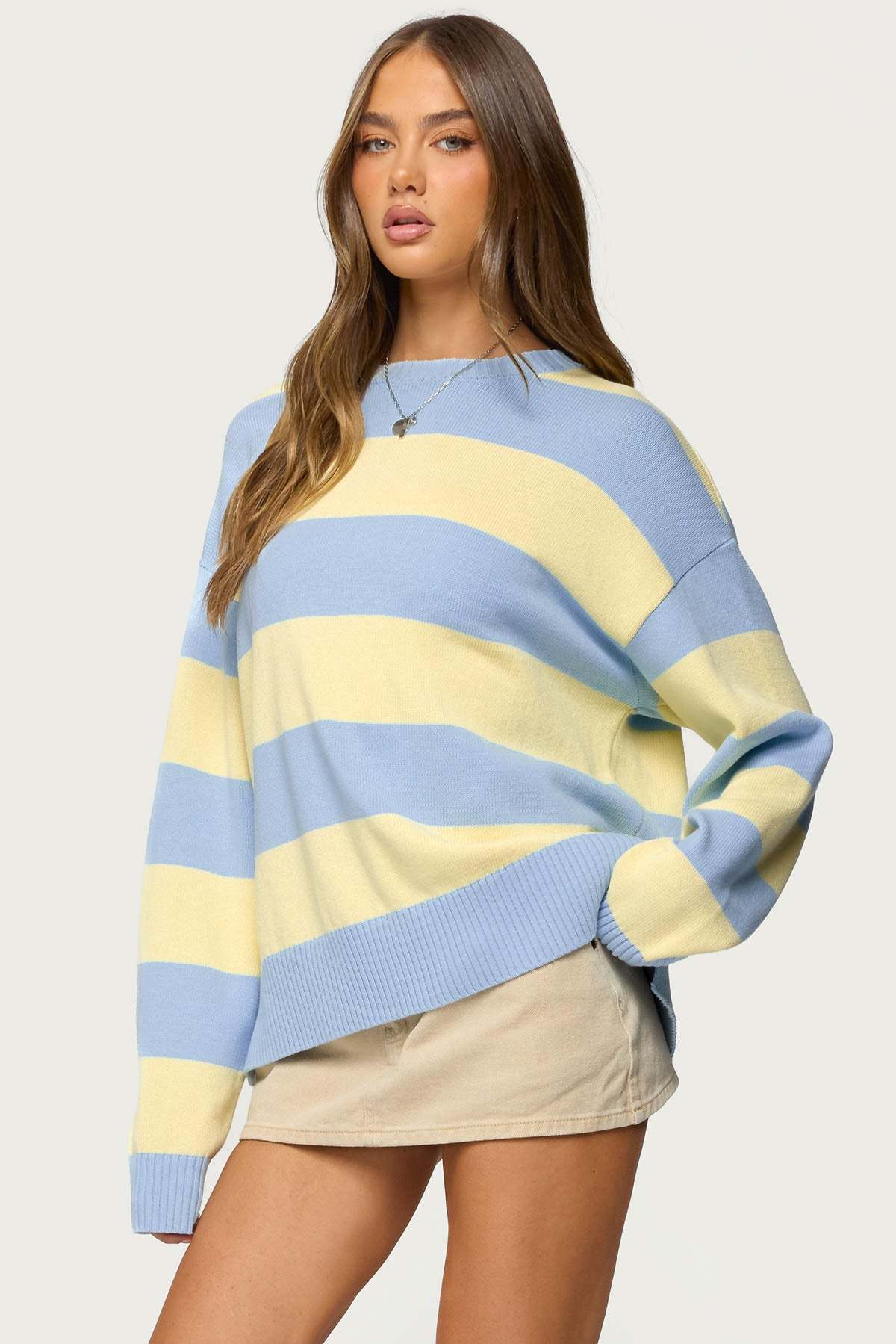 Riley Oversized Striped Sweater - LIGHT-BLUE-AND-YELLOW