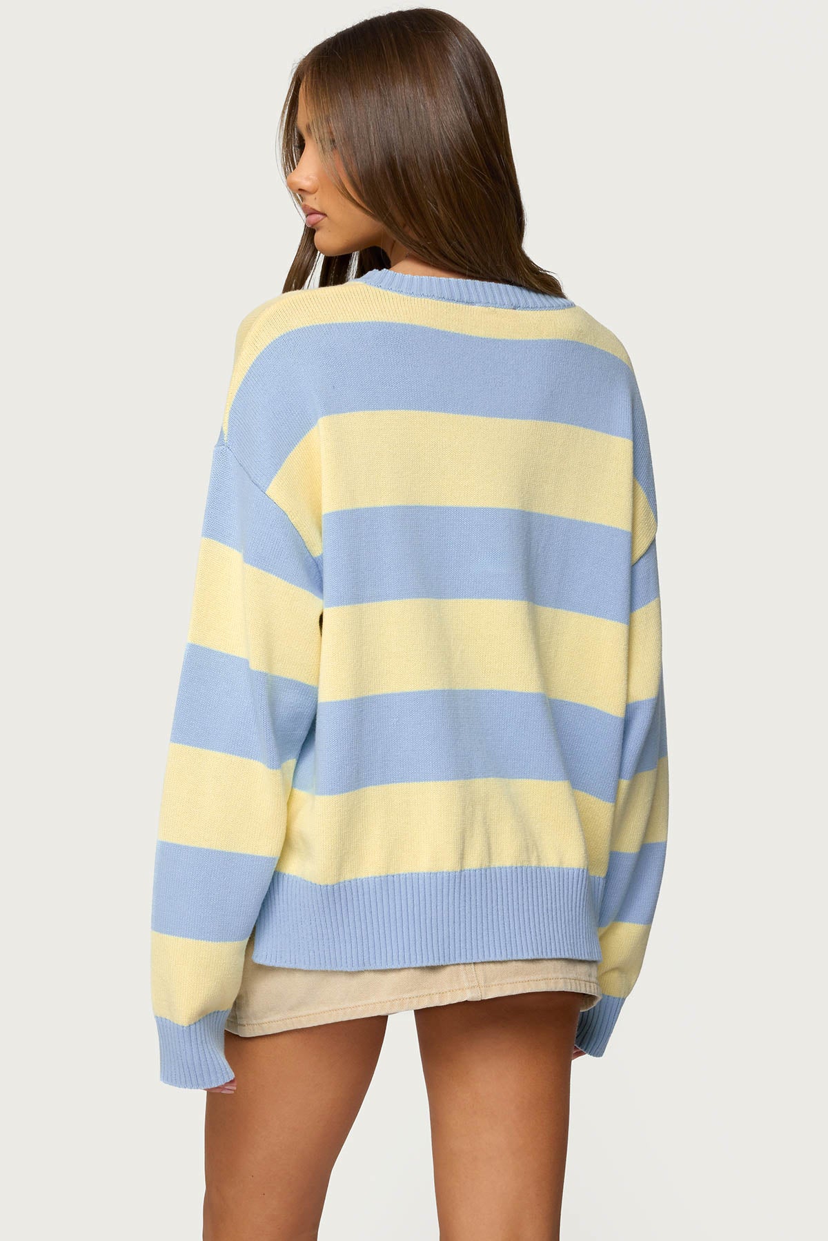 Riley Oversized Striped Sweater - LIGHT-BLUE-AND-YELLOW