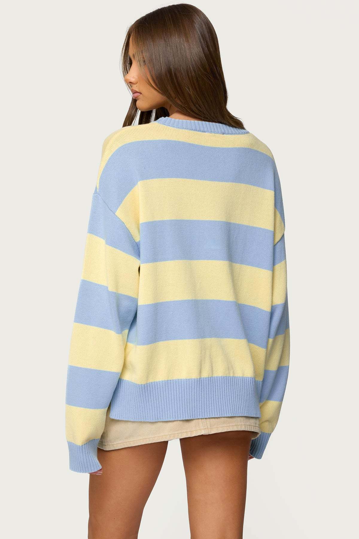 Riley Oversized Striped Sweater - LIGHT-BLUE-AND-YELLOW