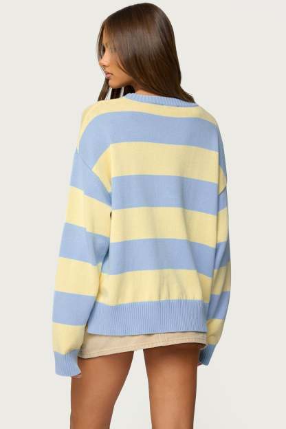 Riley Oversized Striped Sweater - LIGHT-BLUE-AND-YELLOW