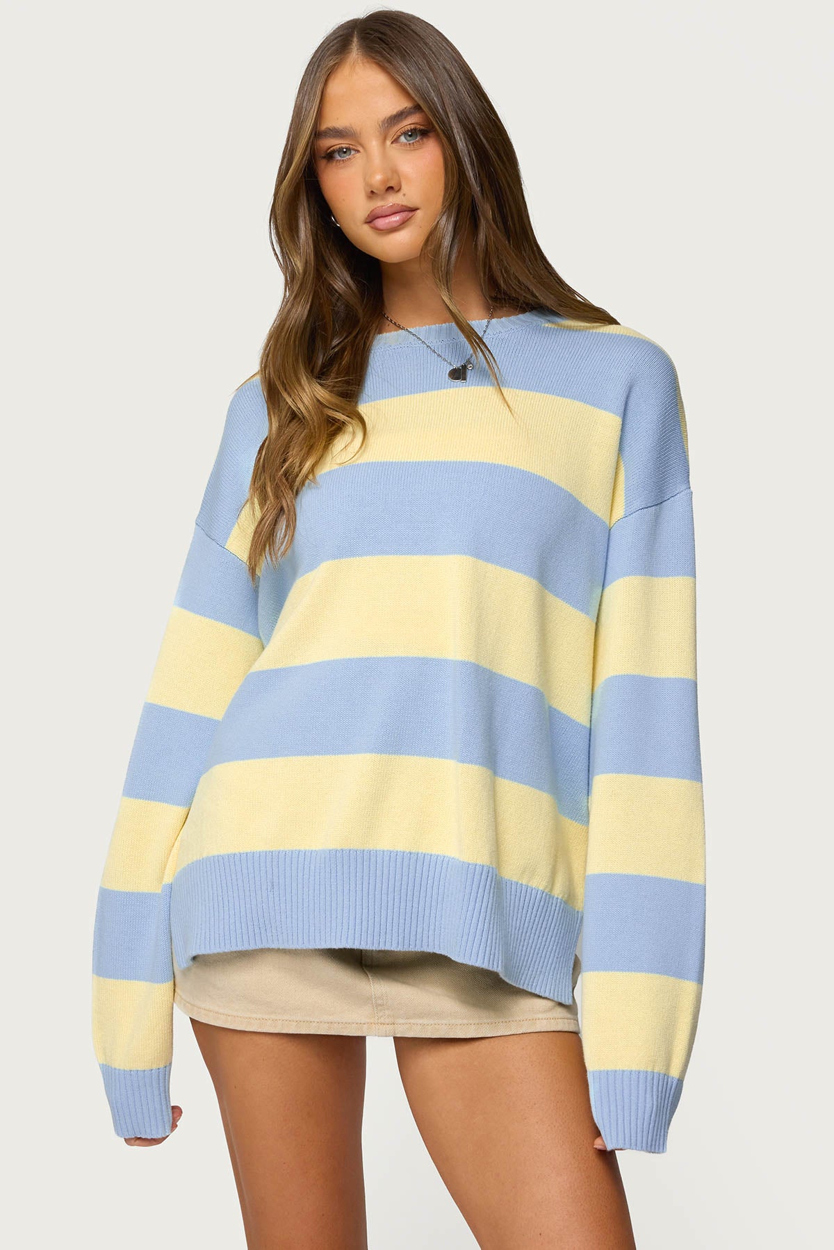 Riley Oversized Striped Sweater - LIGHT-BLUE-AND-YELLOW