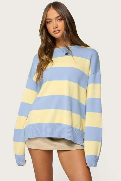 Riley Oversized Striped Sweater - LIGHT-BLUE-AND-YELLOW