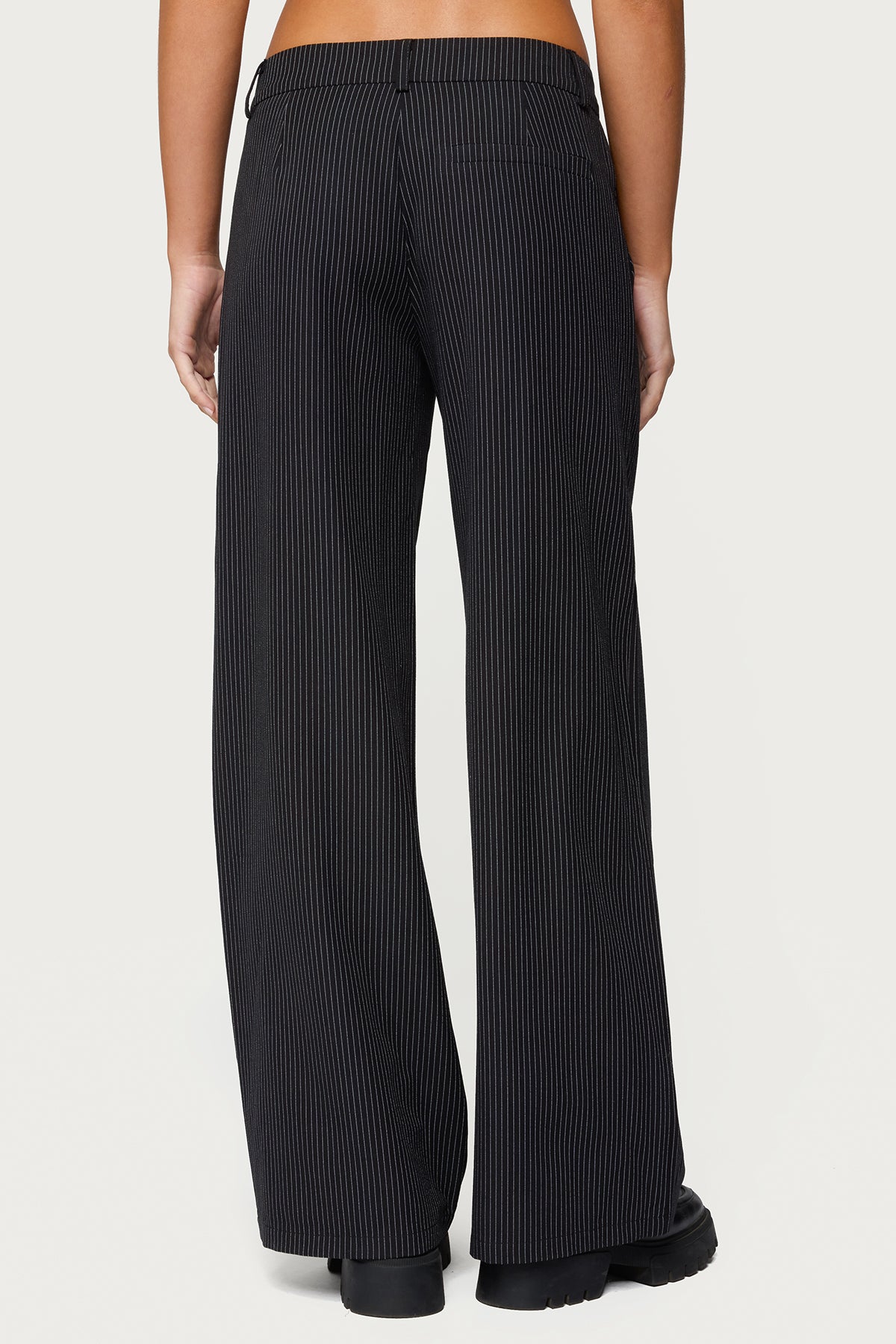 Pinstripe Tailored Straight Leg Pants - BLACK