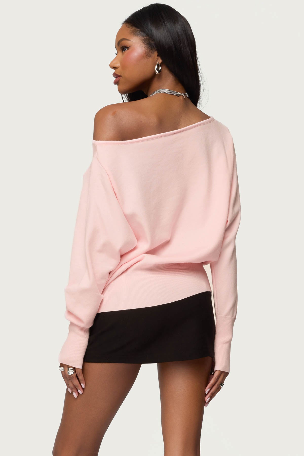 Off Shoulder Oversized Sweater - LIGHT PINK