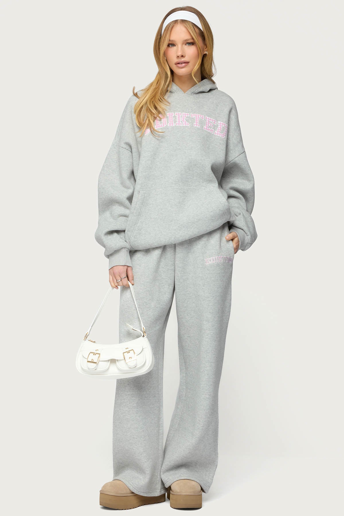 Edikted Lover Wide Leg Sweatpants - GRAY-MELANGE