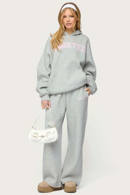 Edikted Lover Wide Leg Sweatpants - GRAY-MELANGE