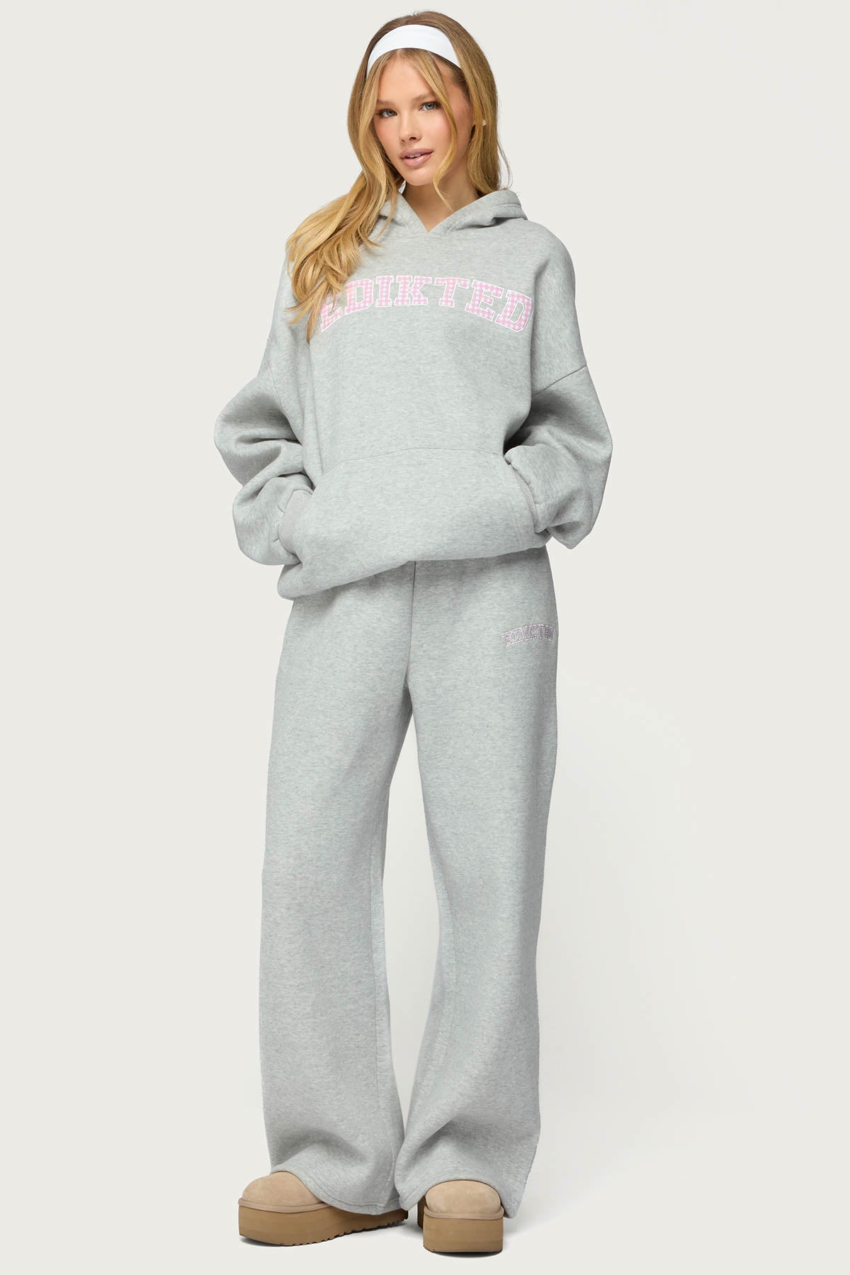 Edikted Lover Wide Leg Sweatpants - GRAY-MELANGE