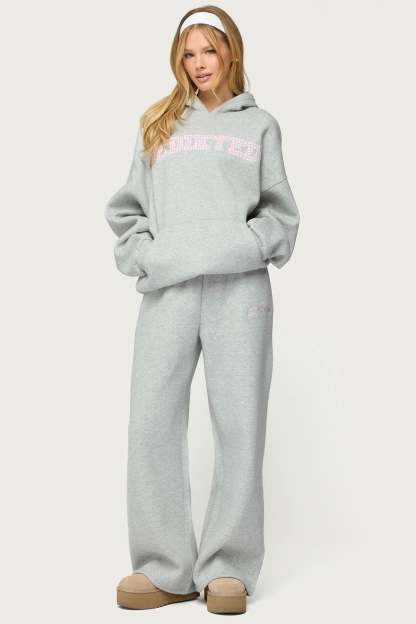 Edikted Lover Wide Leg Sweatpants - GRAY-MELANGE