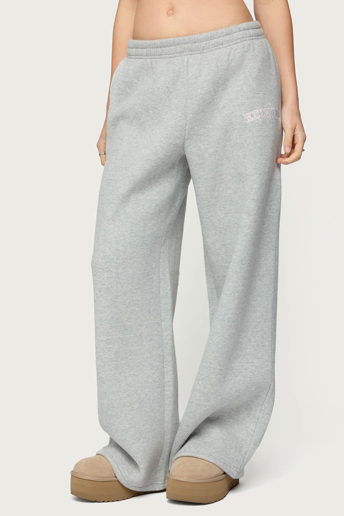 Edikted Lover Wide Leg Sweatpants - GRAY-MELANGE