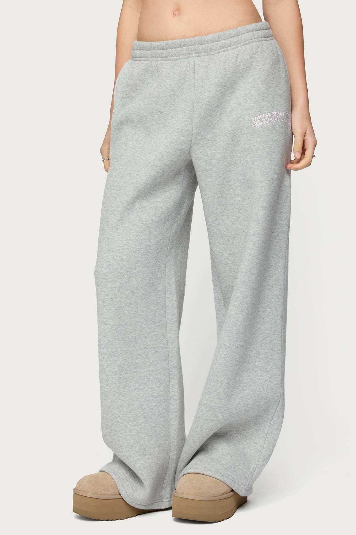 Edikted Lover Wide Leg Sweatpants - GRAY-MELANGE
