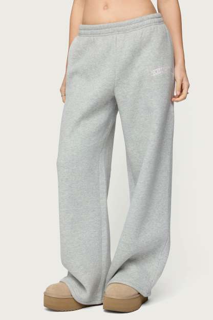 Edikted Lover Wide Leg Sweatpants - GRAY-MELANGE