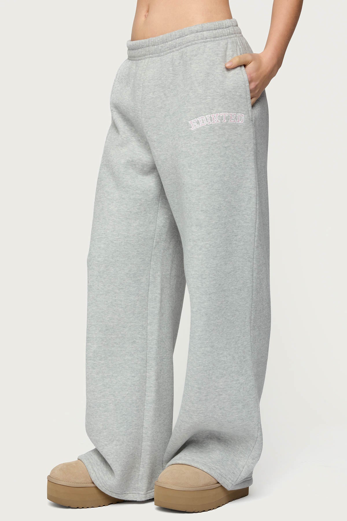 Edikted Lover Wide Leg Sweatpants - GRAY-MELANGE