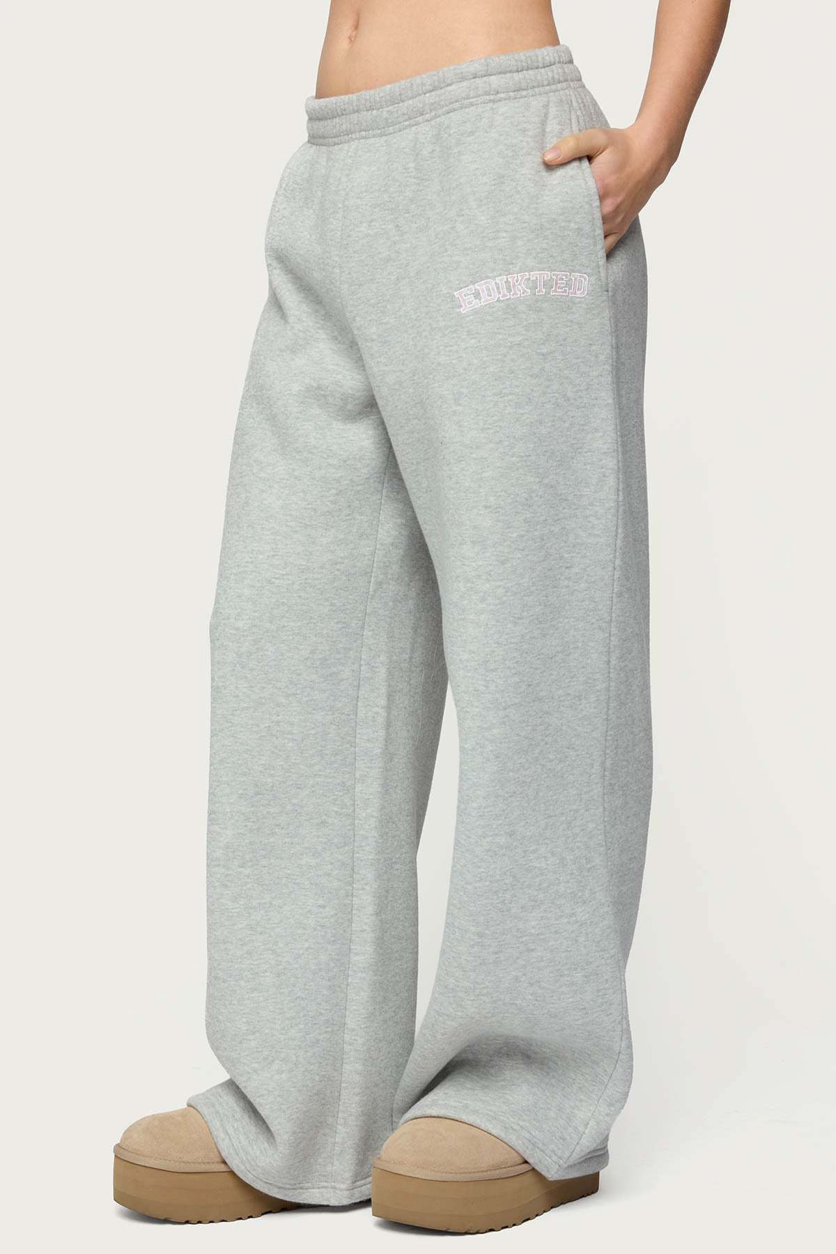 Edikted Lover Wide Leg Sweatpants - GRAY-MELANGE