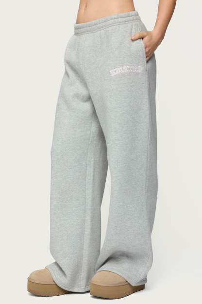 Edikted Lover Wide Leg Sweatpants - GRAY-MELANGE