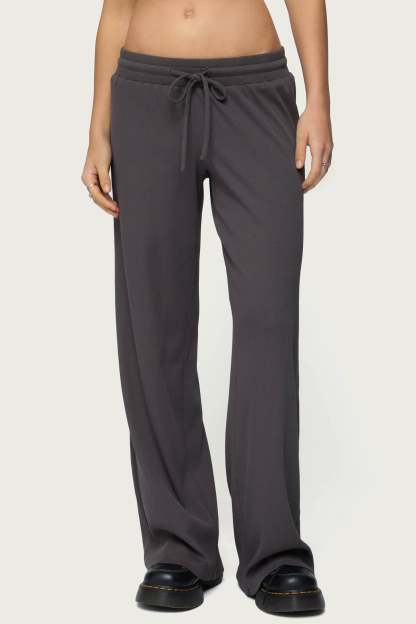Cicilia Straight Leg Ribbed Pants - DARK-GRAY