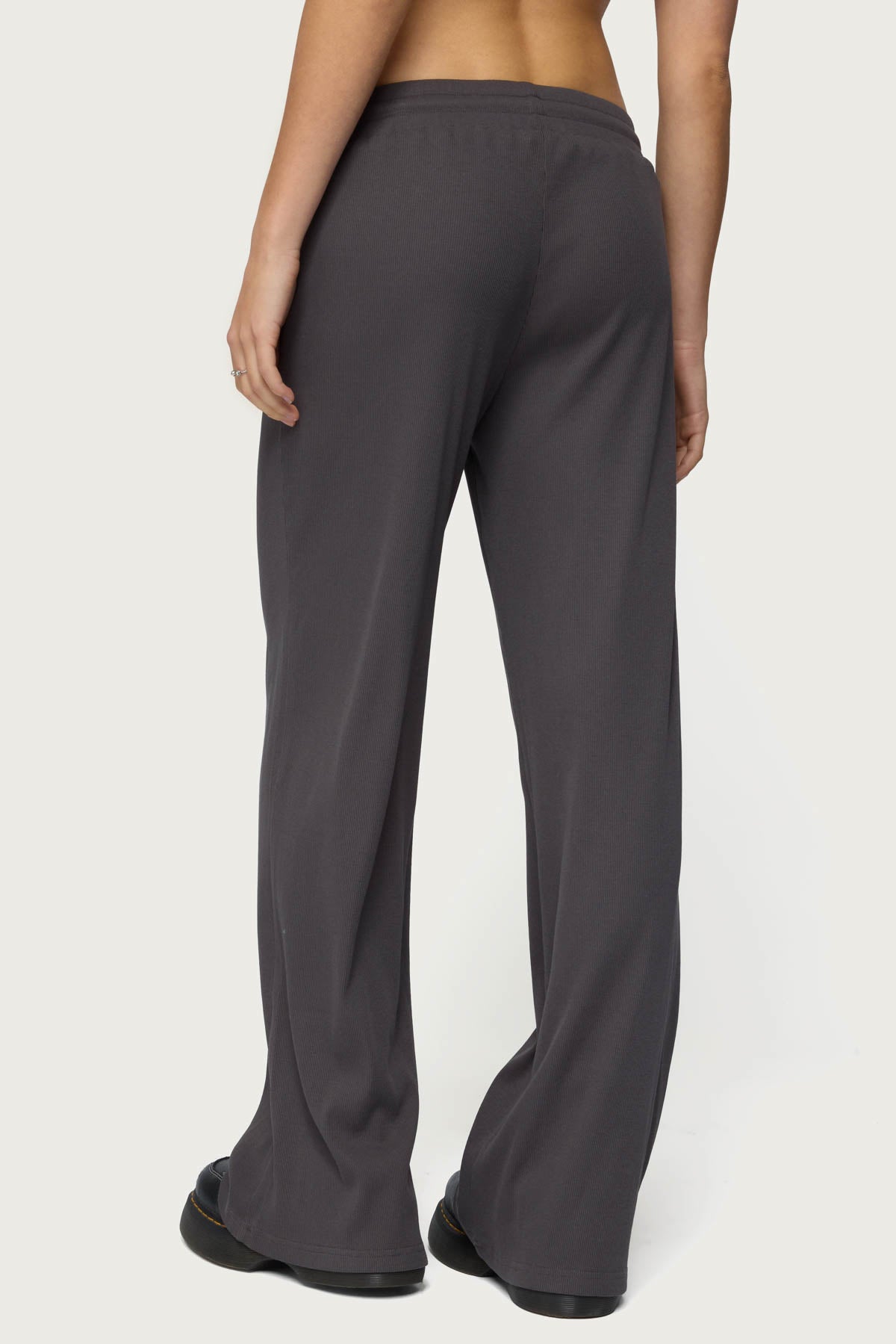 Cicilia Straight Leg Ribbed Pants - DARK-GRAY