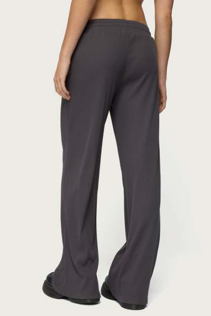 Cicilia Straight Leg Ribbed Pants - DARK-GRAY