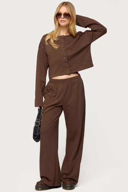 Binah Wide Leg Terry Sweatpants - DARK-BROWN