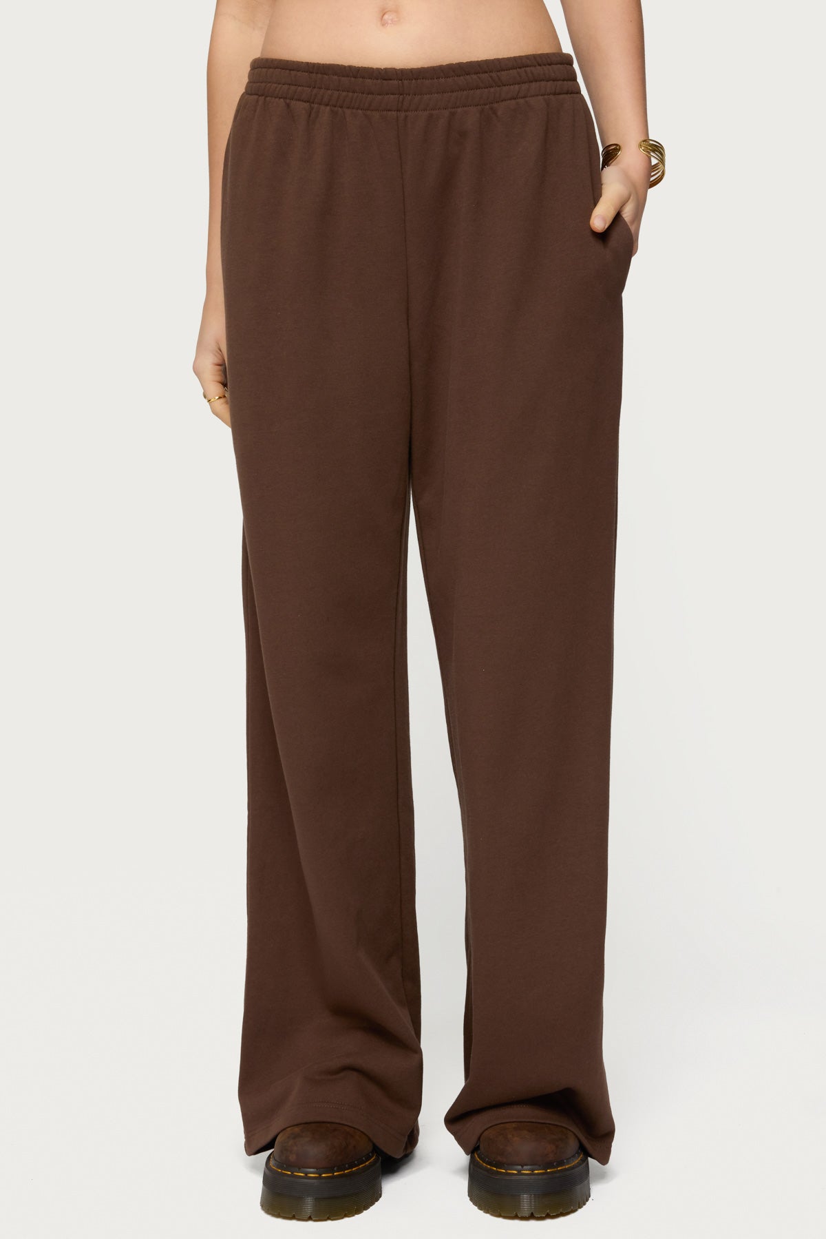 Binah Wide Leg Terry Sweatpants - DARK-BROWN
