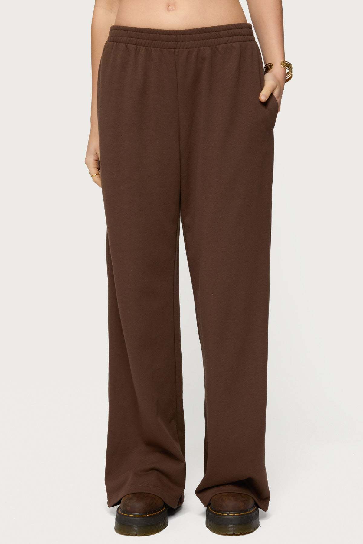 Binah Wide Leg Terry Sweatpants - DARK-BROWN