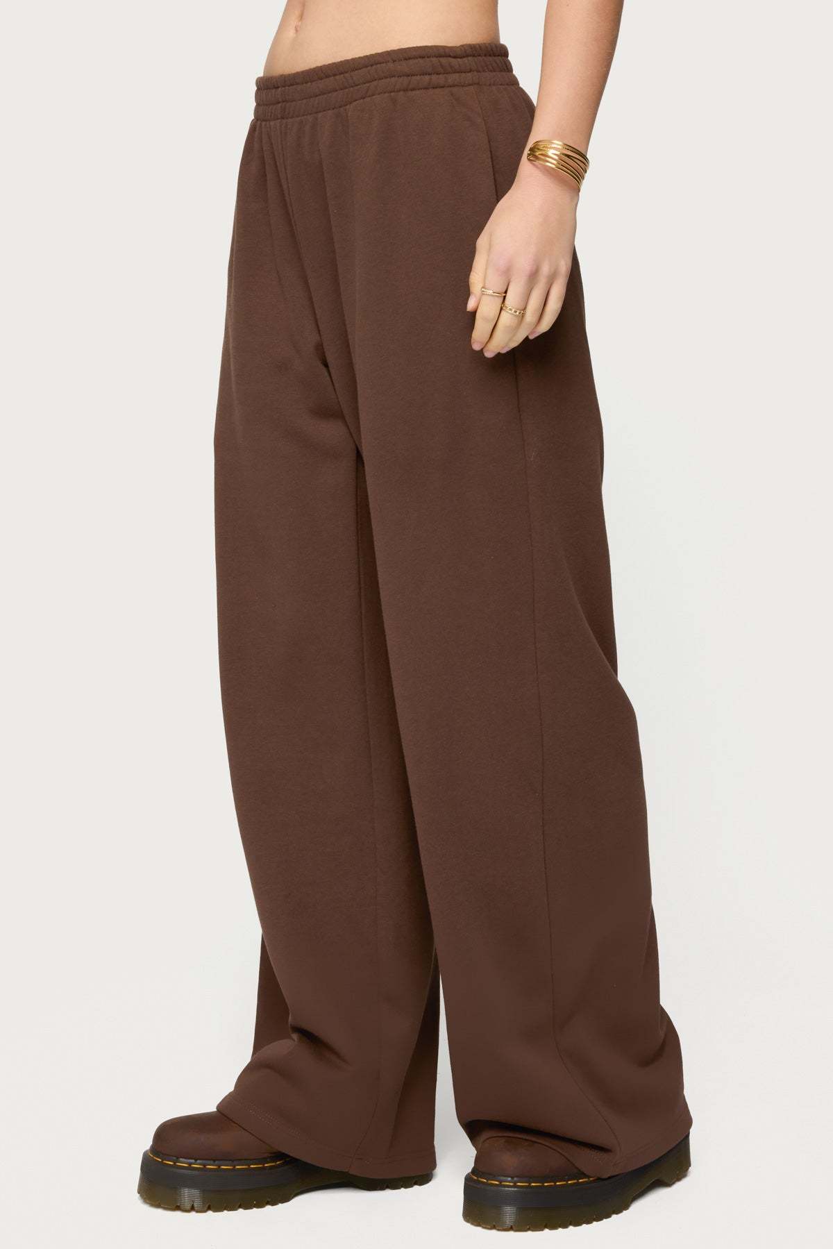 Binah Wide Leg Terry Sweatpants - DARK-BROWN