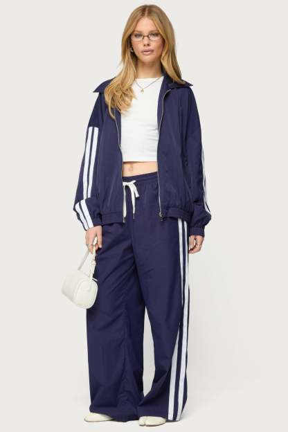 Kieran Stripey Nylon Track Pants - NAVY