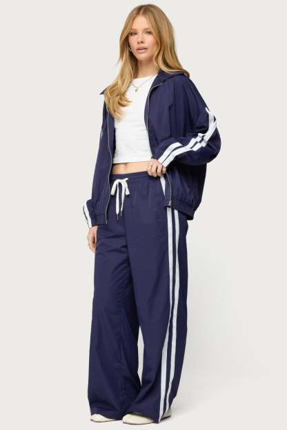 Kieran Stripey Nylon Track Pants - NAVY