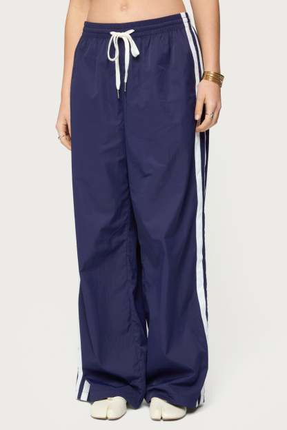 Kieran Stripey Nylon Track Pants - NAVY