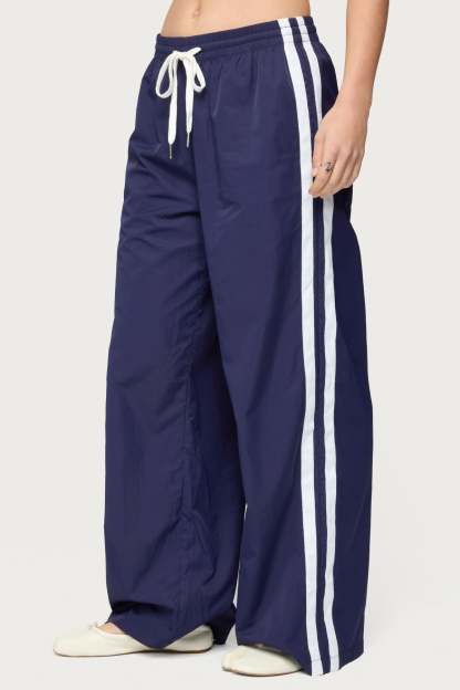 Kieran Stripey Nylon Track Pants - NAVY
