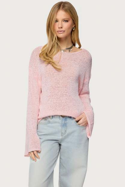 Drop Shoulder Light Knit Sweater - PINK
