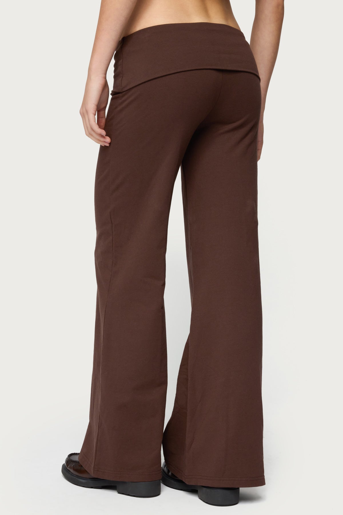 Petite Wide Leg Foldover Pants - BROWN