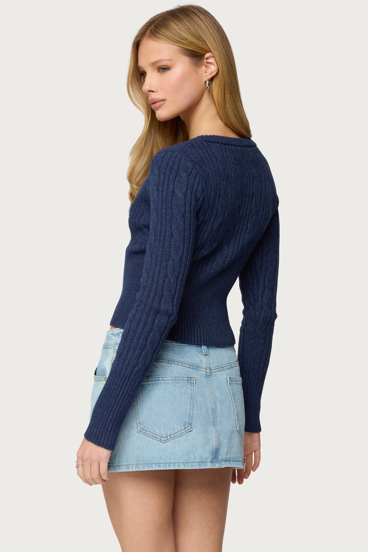 Hadliee Cable Knit Henley Top - NAVY