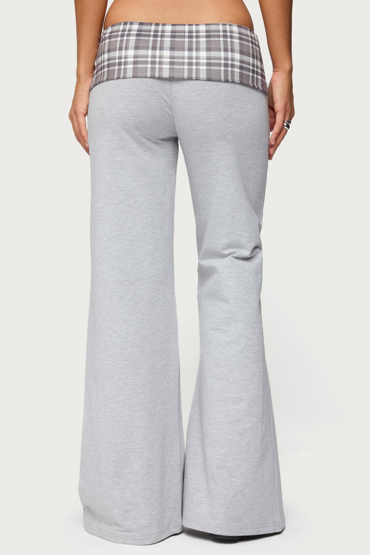 Kimmy Plaid Foldover Waist Pants - GRAY