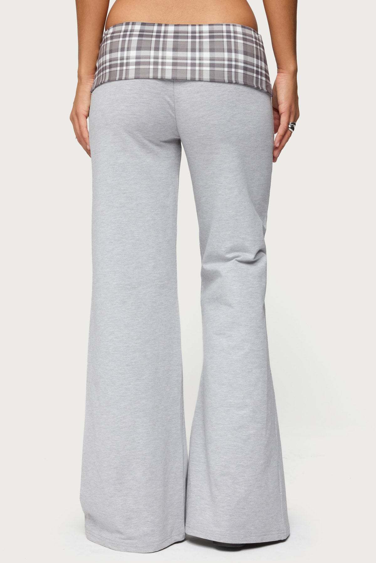 Kimmy Plaid Foldover Waist Pants - GRAY