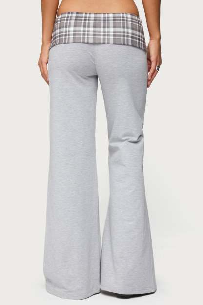 Kimmy Plaid Foldover Waist Pants - GRAY
