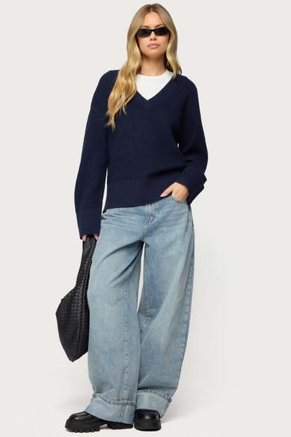 Bluebell Oversized Waffle Knit Sweater - NAVY