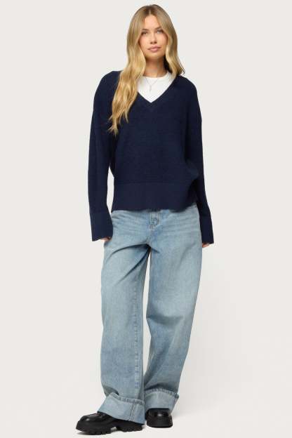 Bluebell Oversized Waffle Knit Sweater - NAVY