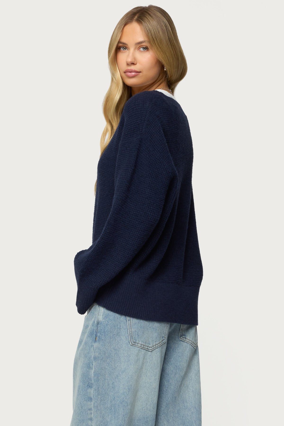 Bluebell Oversized Waffle Knit Sweater - NAVY