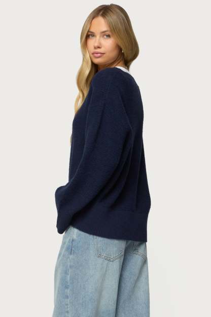 Bluebell Oversized Waffle Knit Sweater - NAVY
